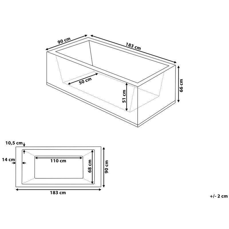 1810mm x 900mm Whirlpool Acrylic Bathtub, Right