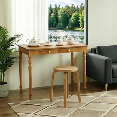 Solid Wood Writing Desk with Drawers - 39.4" Vintage Small Wood Desk, Mid-Century Modern Style, Wooden Computer Desk for Home Office, Traditional Walnut Vanity Table for Bedroom