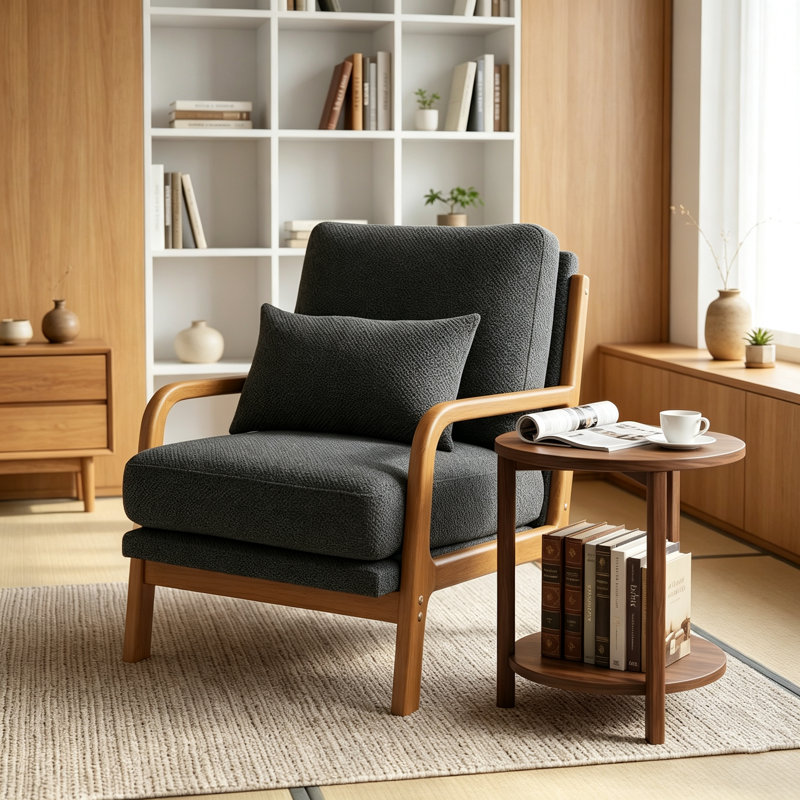 Chaise longue en bois, Dark Grey Fabric
