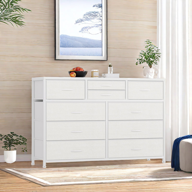 10 Drawers Dresser, Fabric Storage Drawers For Closets, White