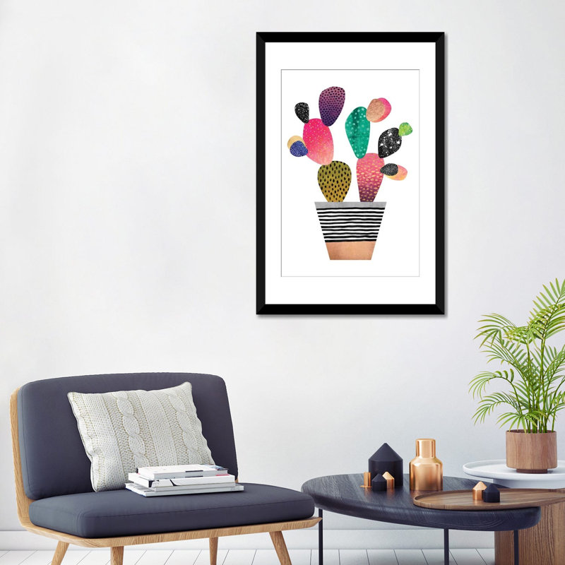 « happy cactus », impression sur toile tendue, Papier d'art encadré noir, Blanc, H 32 po x l 24 po x P 1 po