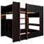 Lit mezzanine double en bois avec bureau, tablettes de rangement, DEL et station de charge