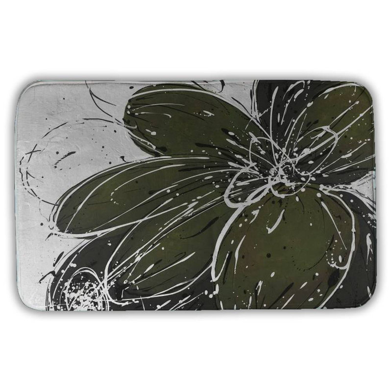 Green flower with splash outline Bath Mat with Non-Slip Backing - Quick Dry Memory Foam Bathroom Rug - Absorbent - Modern Plush Spa-Style - Machine Washable