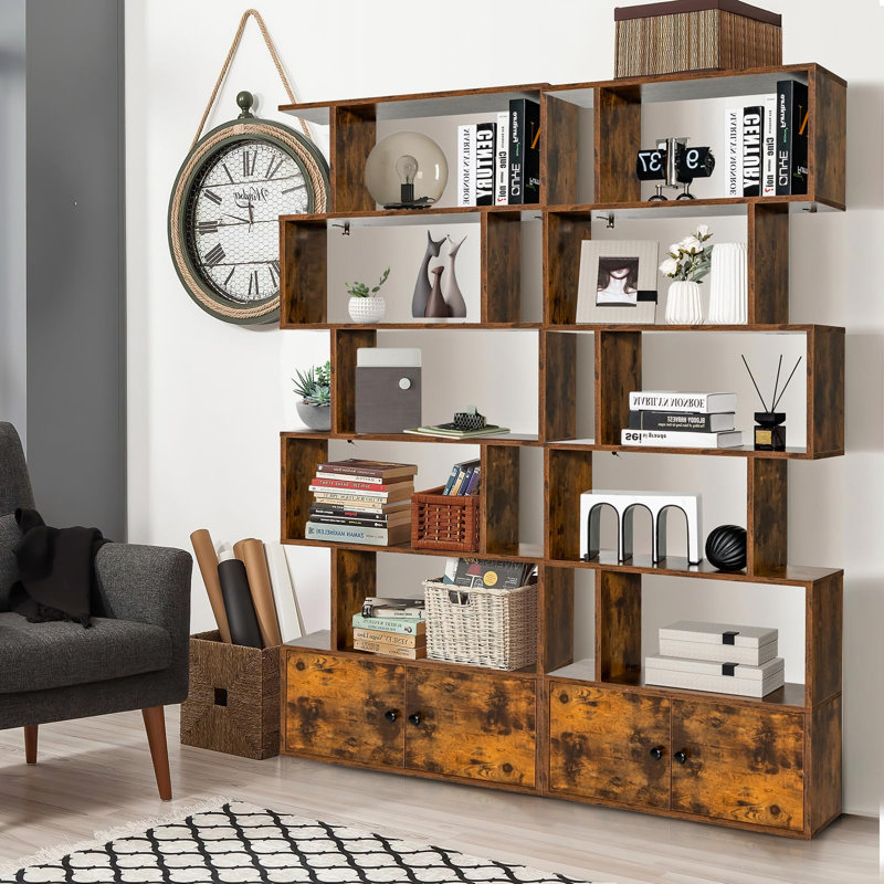 Berwaldt 183 cm H x 70 cm W Geometric Bookcase, Brown
