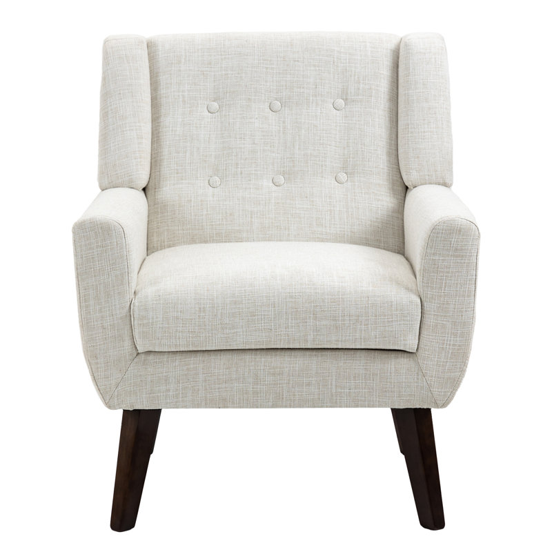 Fauteuil rembourré capitonné de 29 po de largeur avec pieds en bois massif Stephanny, Beige