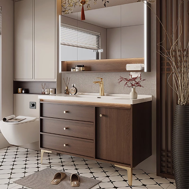 Meuble-lavabo sur pied 39,76 po en aluminium brun avec armoire à miroir