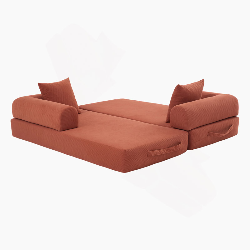 Boneless Foldable And Compressible Sofa With Sturdy Metal Frame, Ideal For Customizable Leisure Areas In Small Spaces, Orange