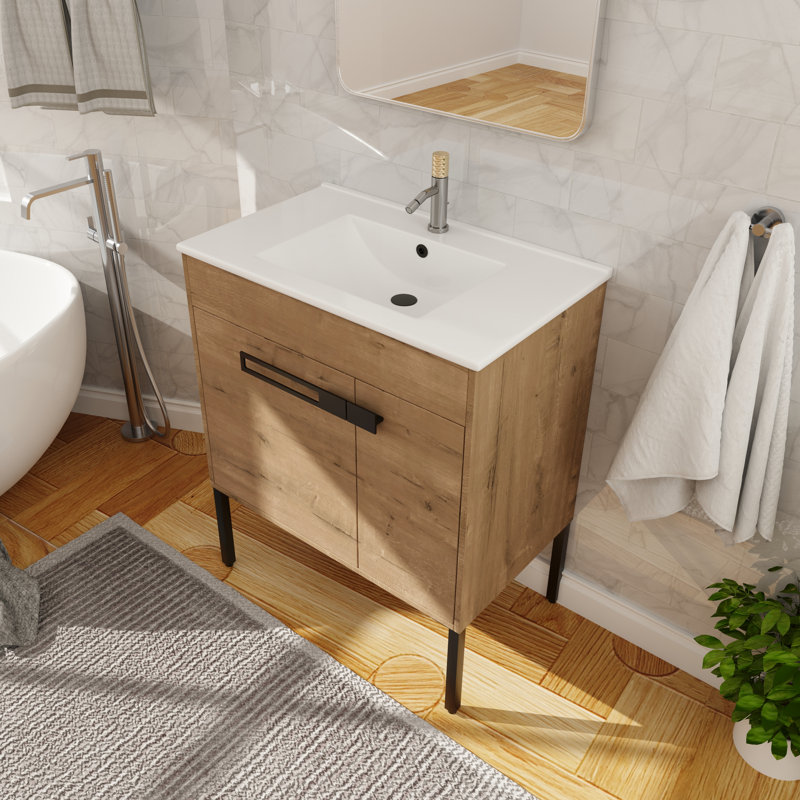Ensemble meuble-lavabo double de 76 cm (30 po), meuble-lavabo simple avec lavabo en céramique, 2 portes et 1 tablette réglable