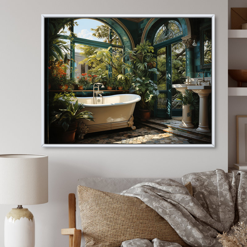 «Bathroom Botanical Retreat III» - reproduction, H 24 po x l 32 po x P 1 po, Cadre flottant blanc