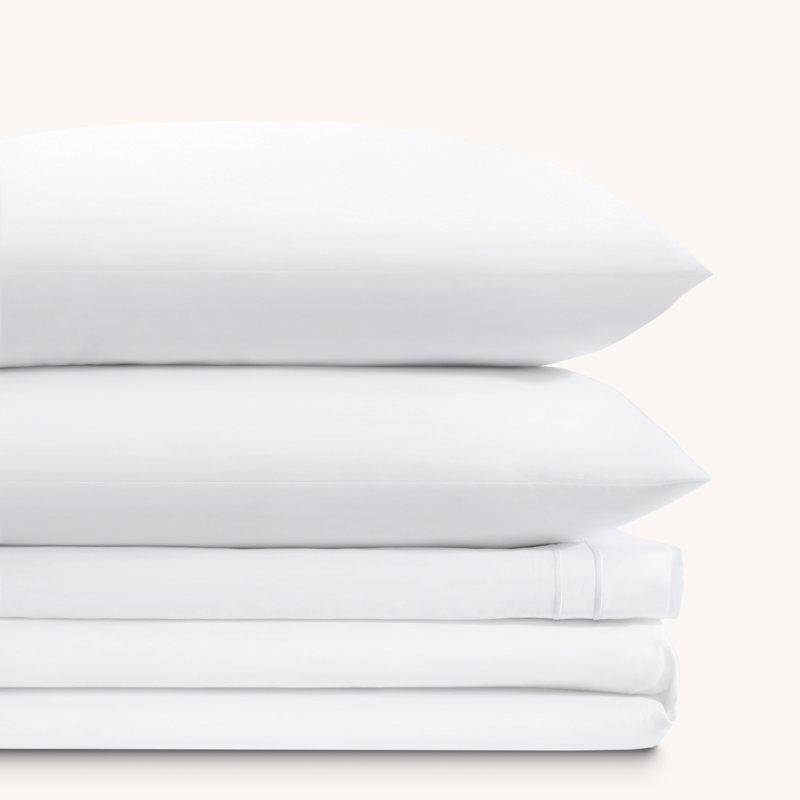 100% Cotton Sheets for Queen Size Bed, 300 Thread Count Luxury, Extra Soft, Cooling Bed Sheets, Deep Pocket Up to 15", 4 Pcs Double Satin Embroidery Bed Sheets (Queen, White)