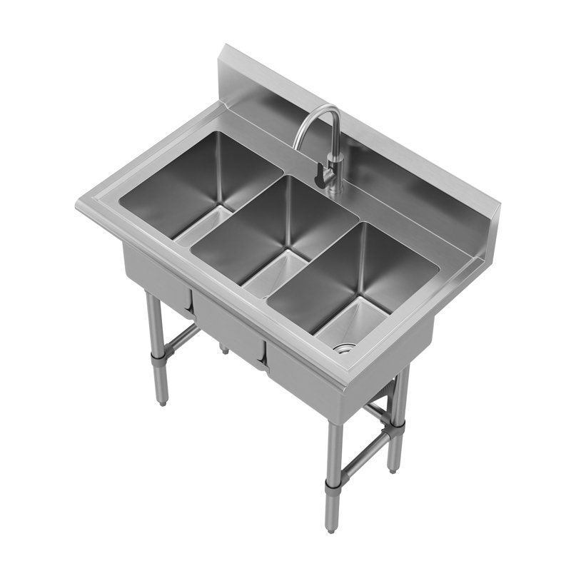 DeerValley 38"x 24" Triple Bowl Freestanding Stainless Steel Utility Sink with Faucet and Drain Assembly