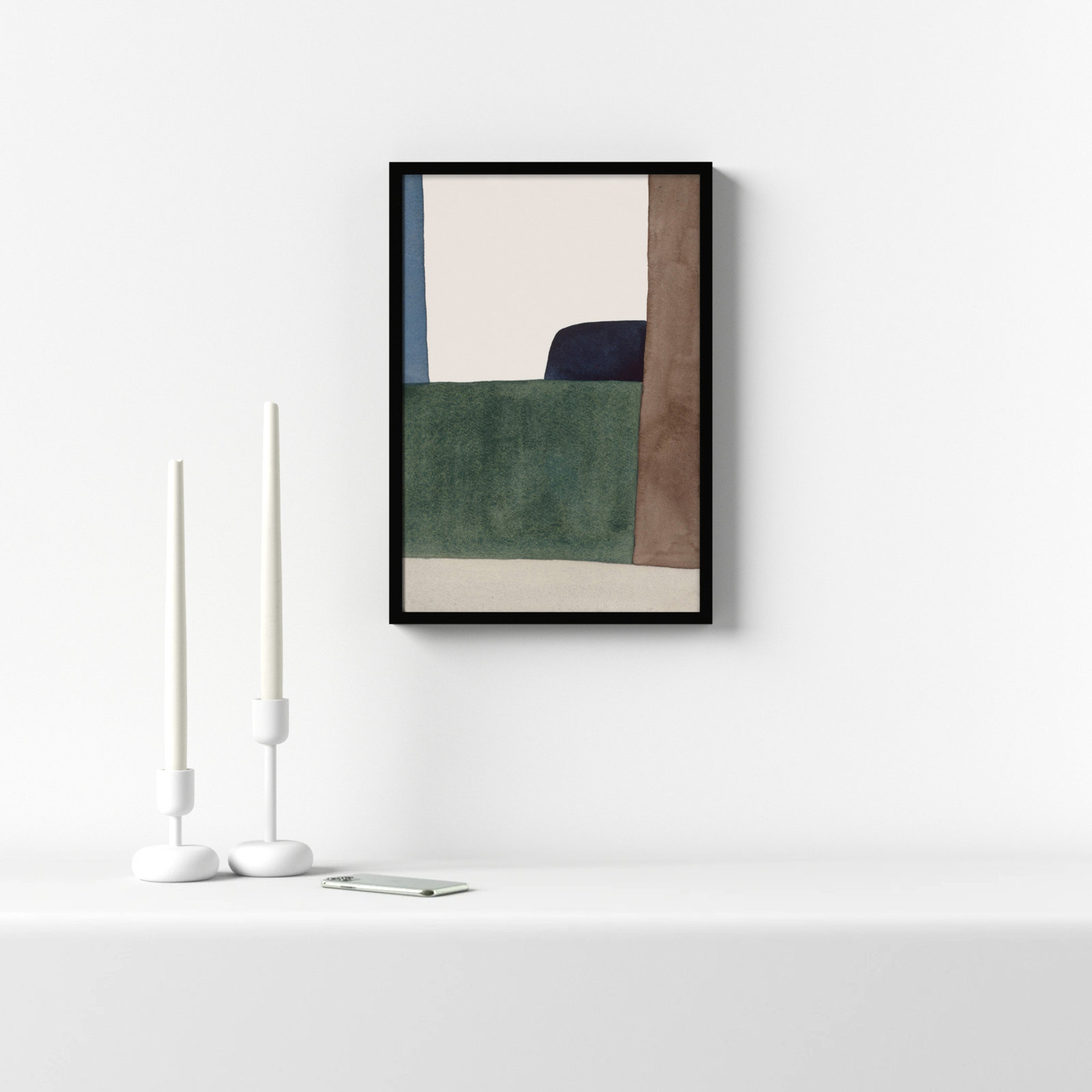 Divided "Distant Forest" Painting, 14" W x 20" H, Black