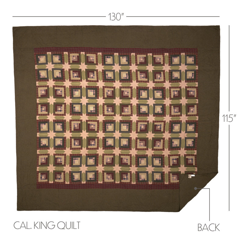 Rustic Navy and Green Cotton Patchwork California King Quilt Set