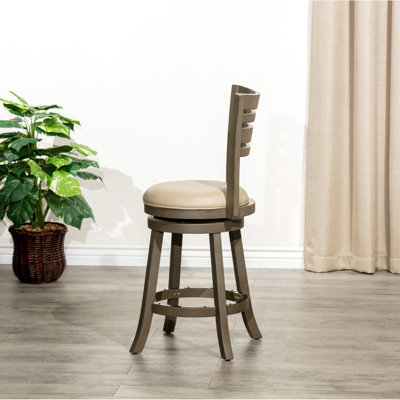 24" Counter Swivel Seating With Slat Back Pattern Design Ornament Decoration, Weathered Gray, French Gray Leather Padded Seat Chair Unit Height Swivel,