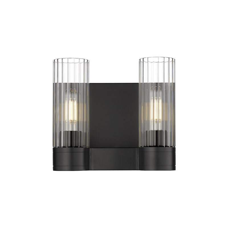 Applique murale 11 po 2 lumières Empire, Transparent, H 9,5 po x l 10,5 po x P 5,5 po, Noir mat