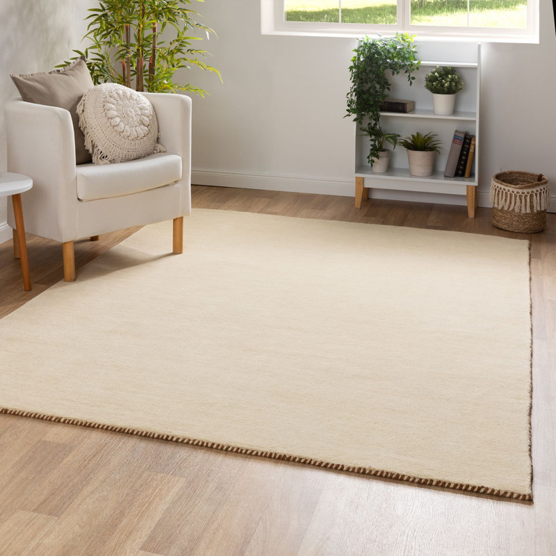 Elno Wool Hand Woven Area Rug, Beige, Rectangle 240cm x 290cm