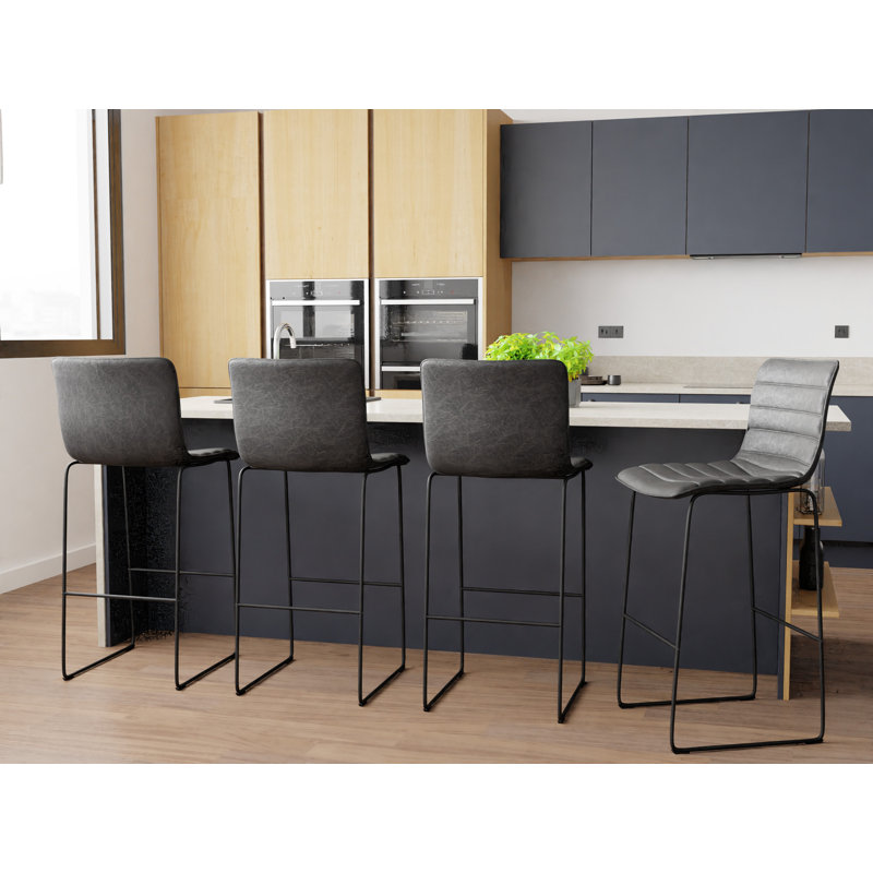 Tabouret de bar rembourré en cuir Brooklyn, Noir anthracite