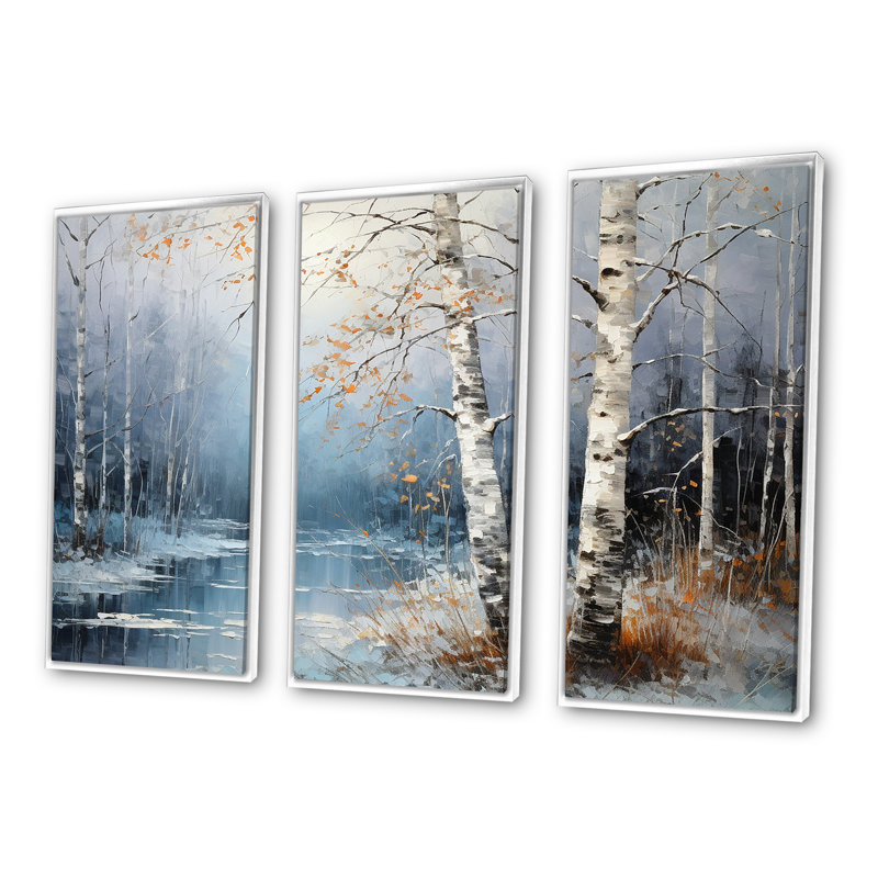 Ensemble d'art mural en toile Birchs Ballet, H 28 po x l 36 po x P 1 po, Cadre flottant blanc