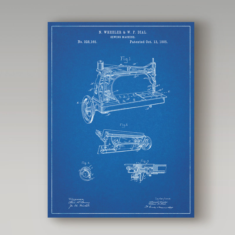 Manilo «Sewing Machine», reproduction de dessin sur toile tendue, H 24 po x l 18 po