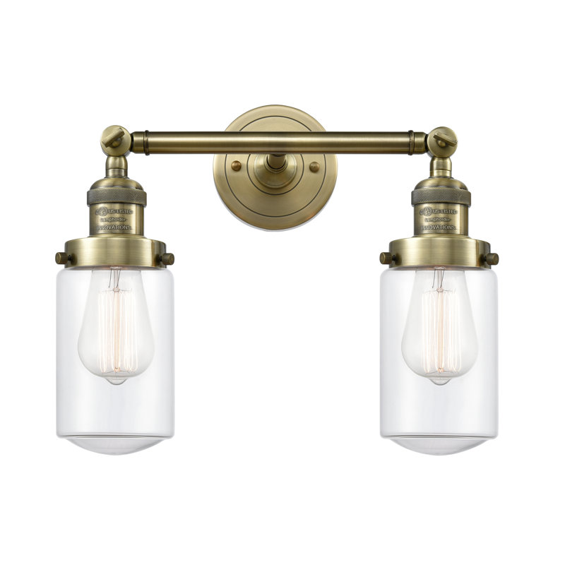 Éclairage pour salle de bain 2 lumières Saroyan, Ampoule DEL rétro de 3,5 watts, Transparent, Laiton antique