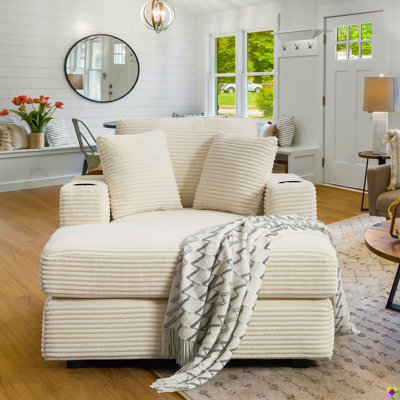 Atlai 40.55"W Corduroy Chaise Lounge Chair, Cup Holders