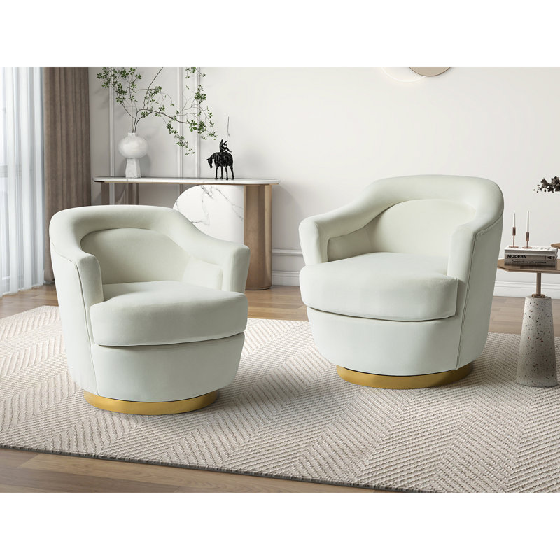 Fauteuil demi-tonneau pivotant en velours 30,5 po Lundquist, Velours ivoire