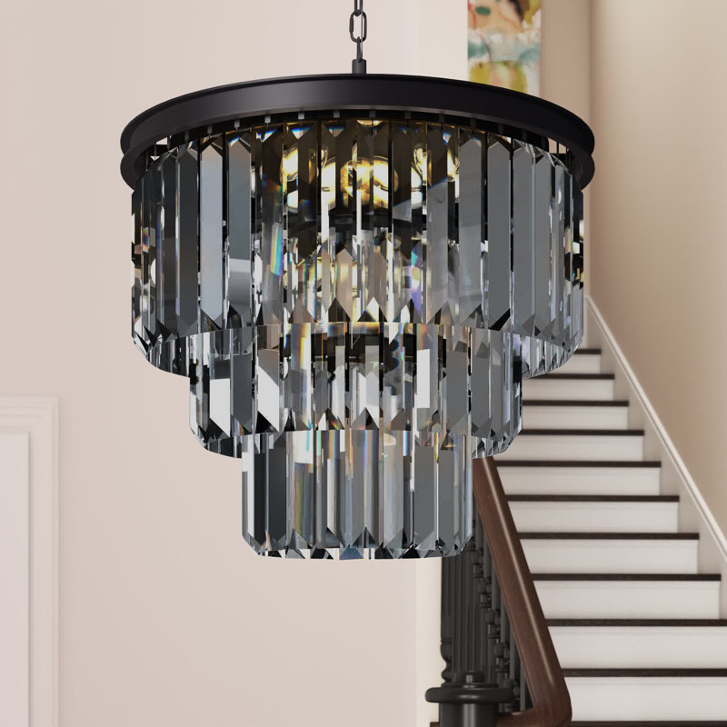 Yazmin 9 - Light Dimmable Tiered Chandelier, Gray, Matte Black