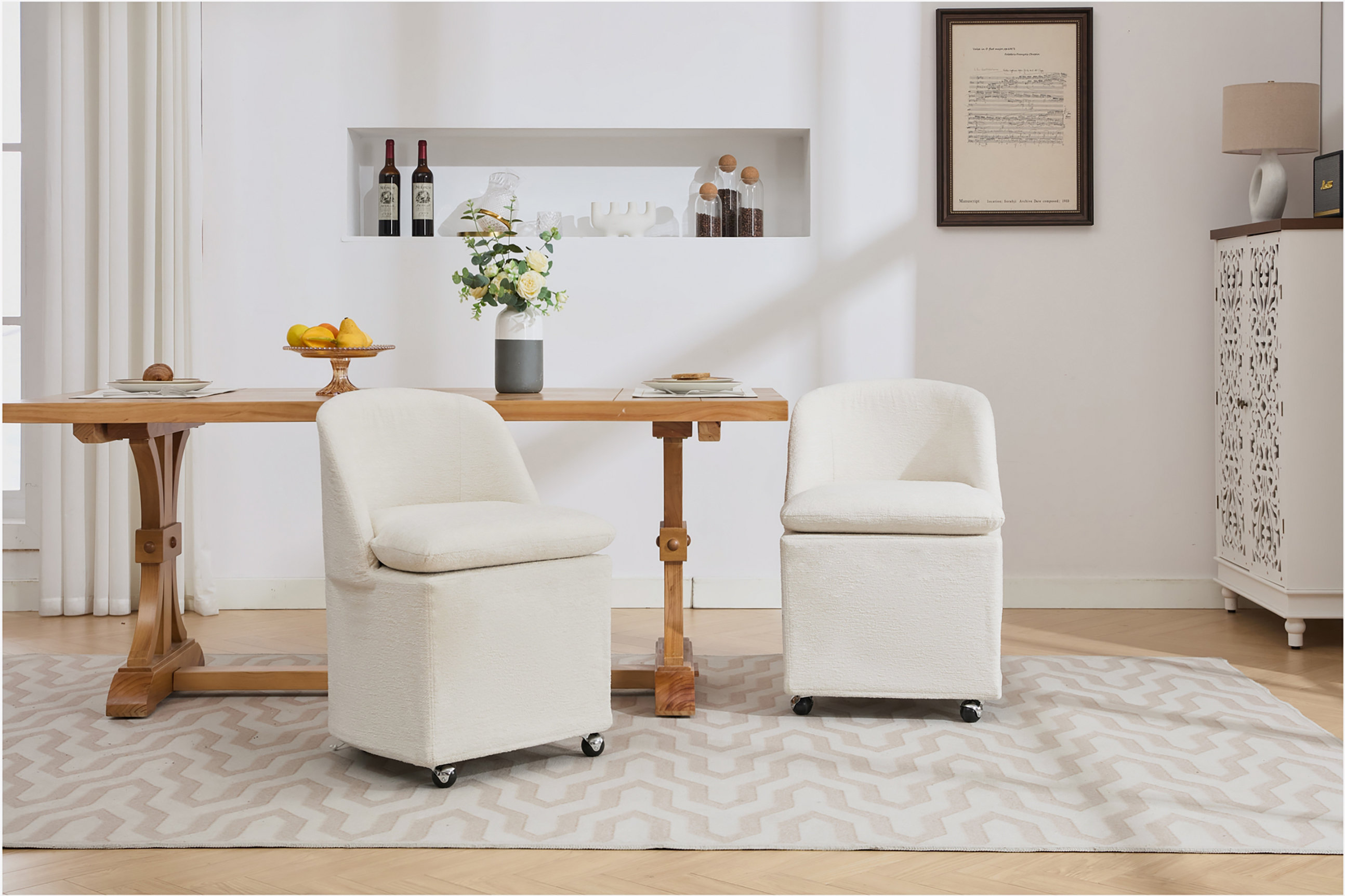 Farm on table Set of Chenille Fabric Dining Chairs With