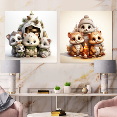 Joyfull Nursery Teddy Bears I - Nursery Teddy Bear Canvas Prints Set Of 2