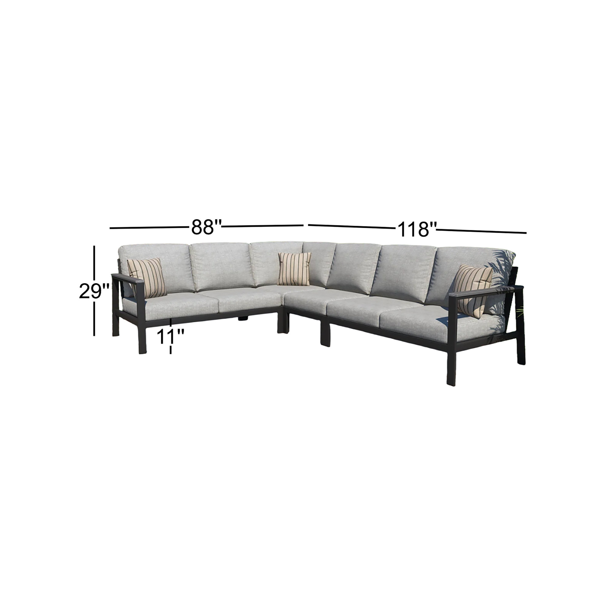 Townsend Outdoor 6 Person Sectional Seating Group With Sunbrella Cushions, Canvas Granite Sunbrella® Canvas, Gray
