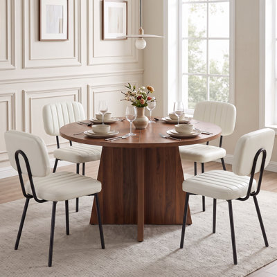 Ensemble de table de salle à manger ronde sur pied central avec chaises de salle à manger capitonnées en similicuir pour cuisine et salle à manger