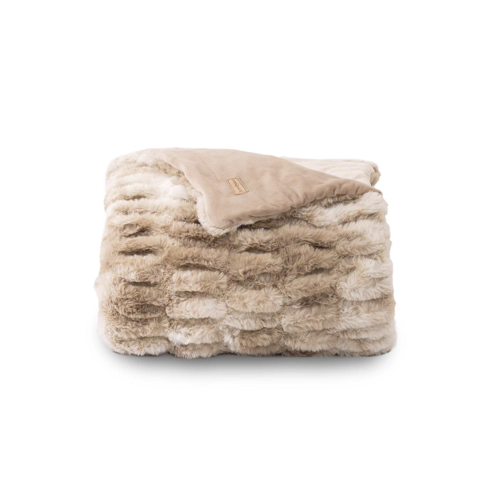Ruched Bubble Faux Fur Throw Blanket, 50" W x 60" L, Beige