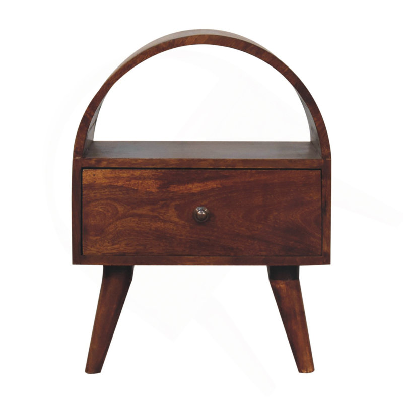 Solid Wood Chestnut Dome Bedside, 1-Drawer, 1 Open-Slot, Brown