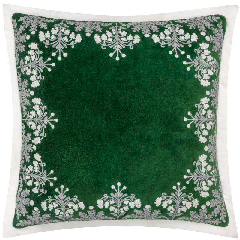 Winter Bloom Square Throw Cushion, Green