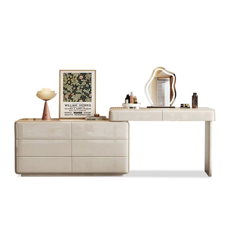 Coiffeuse de maquillage avec miroir lumineux, 8 tiroirs
