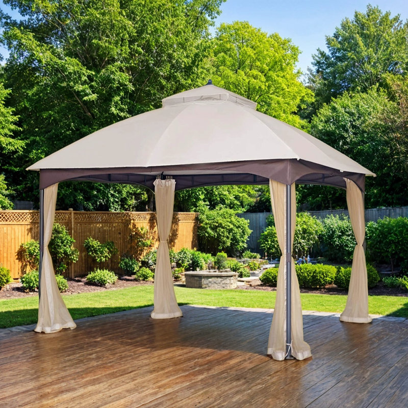 Outdoor Galvanized Steel Gazebo, 10x12 FT, Double Roof Canopy with Mosquito Net for Patio, Garden, Backyard Use