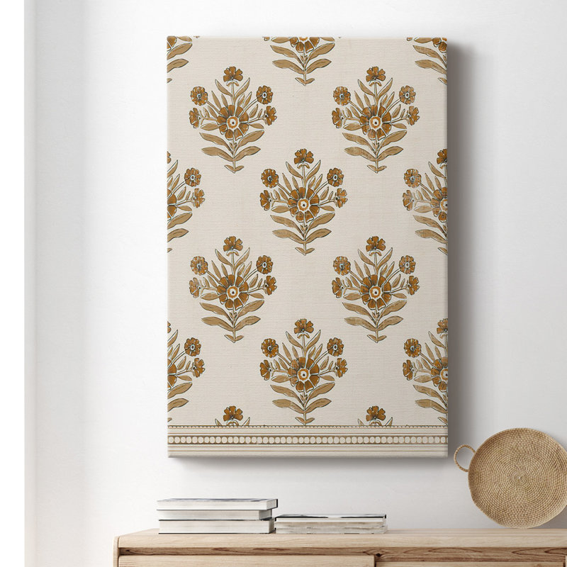 «Block Print Blooms I», toile tendue avec châssis de qualité supérieure - prête à être accrochée