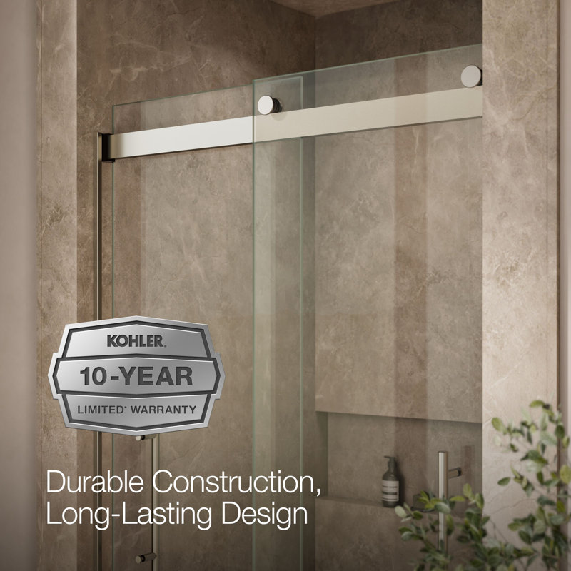 Levity Plus Less Sliding Shower Door, 81-5/8 In. H X 44-5/8 - 47-5/8 In. W, With 3/8 In.-Thick Crystal Clear Glass, Nickel