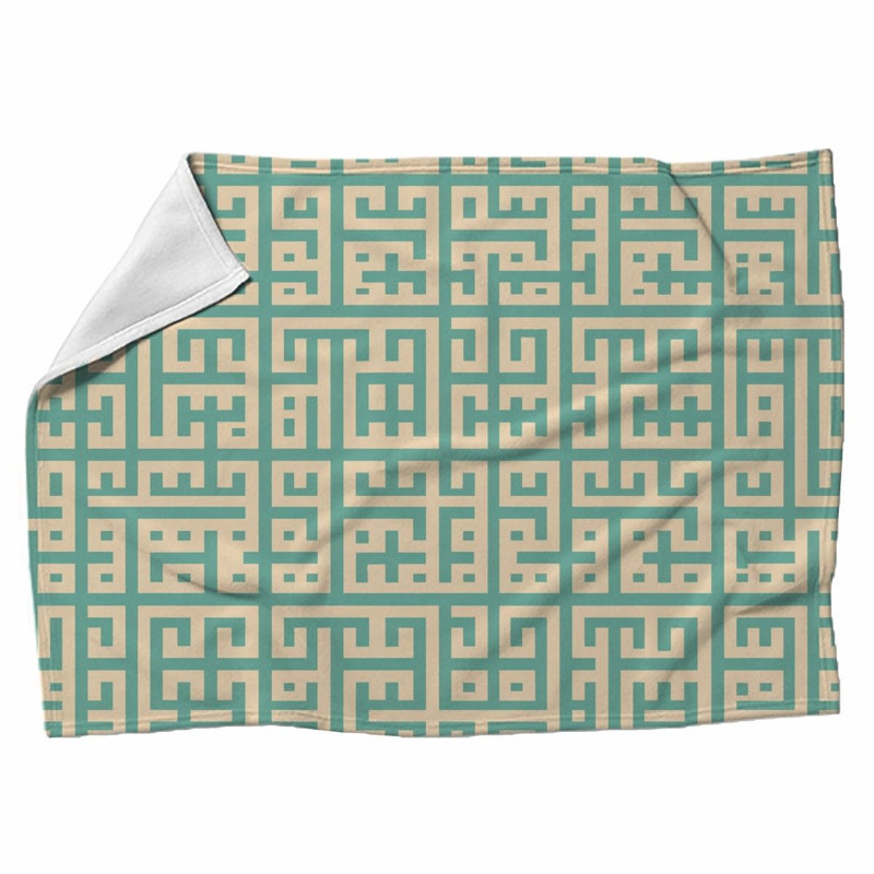 Machine Printed Throw Blanket, Throw, Geometric, Green/Beige