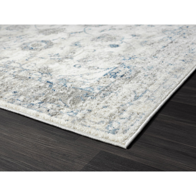 Istanbul, tapis 5 x 7, tapis blanc et bleu, tapis de salon à motif rétro, tapis, chambre à coucher