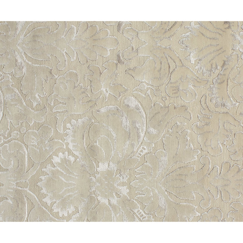 Floral Area Rug in Cream/Ivory/Silver, Rectangle 8' x 10'