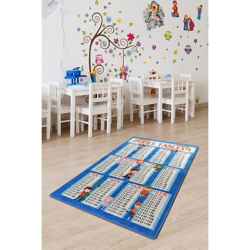 Tapis bleu / noir / gris en polyester / velours touffeté à la machine Asomatos, Rectangle 4 pi 7 po x 6 pi 3 po