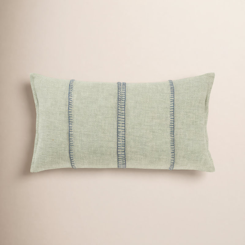 Epoch Embroidered Cotton Throw Pillow, Light Green