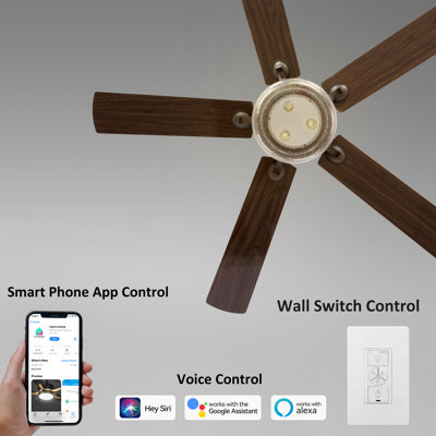  Ventilateur de plafond intelligent 52 po avec ensemble d'éclairage et interrupteur mural