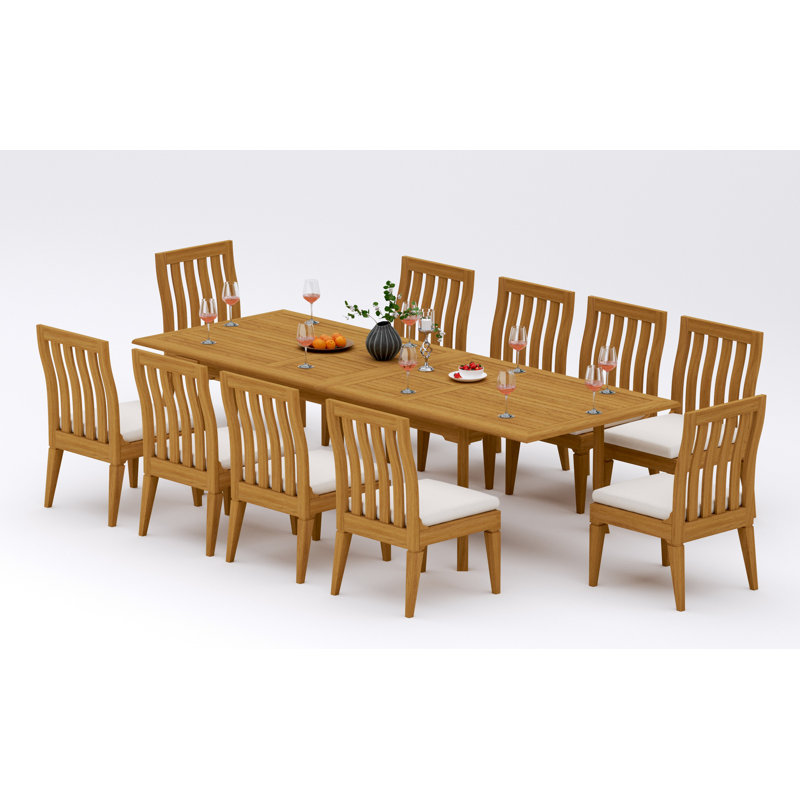 Ensemble de salle à manger 11 pièces en bois de teck de qualité A: 118 po Carana Table, 10