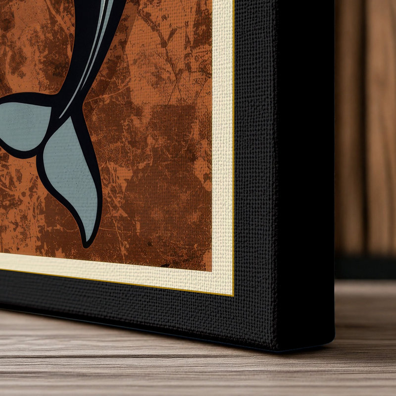 Leaping Dolphin Mid-Century - Wrapped Canvas, 30x20 - 76.2 x 50.8 cm, Black Border