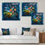 Bleu impressionniste et fleur verte - Peinture-2093863593-2093863587