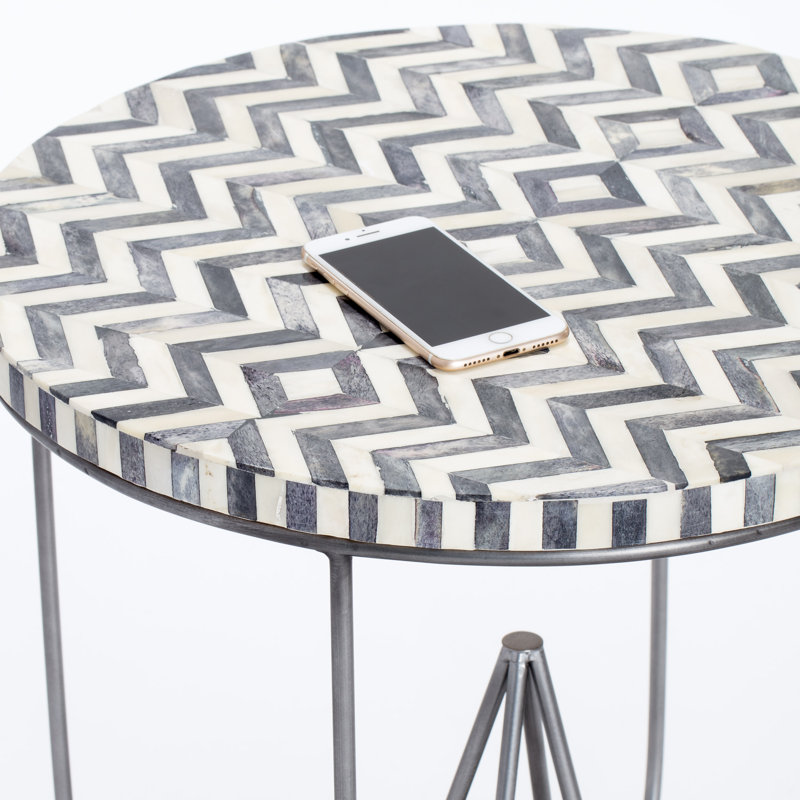 Zahra Round Black and White Bone Inlay Side Table