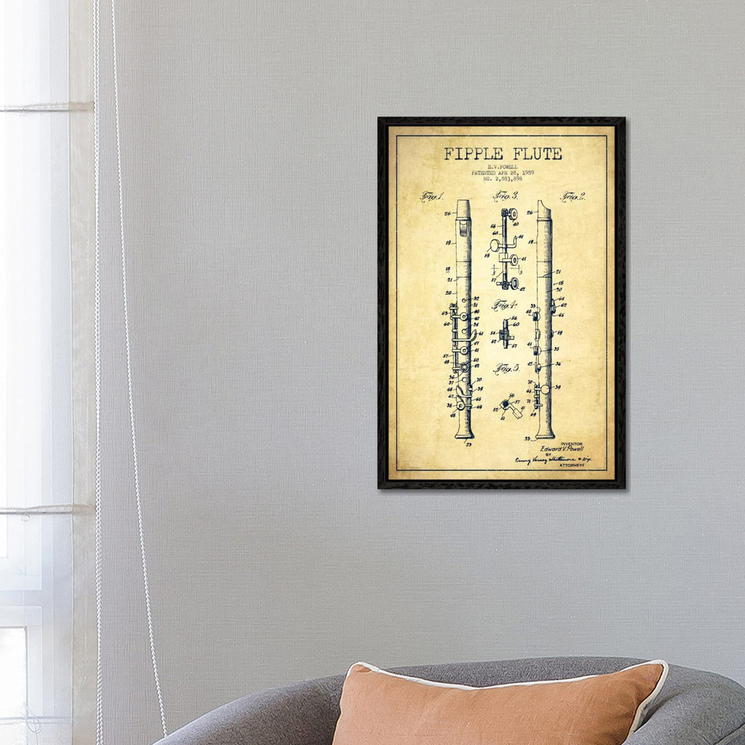 Fipple Flute Vintage Patent Blueprint von Aged Pixel - Gallery-Wrapped Canvas Giclée on Canvas