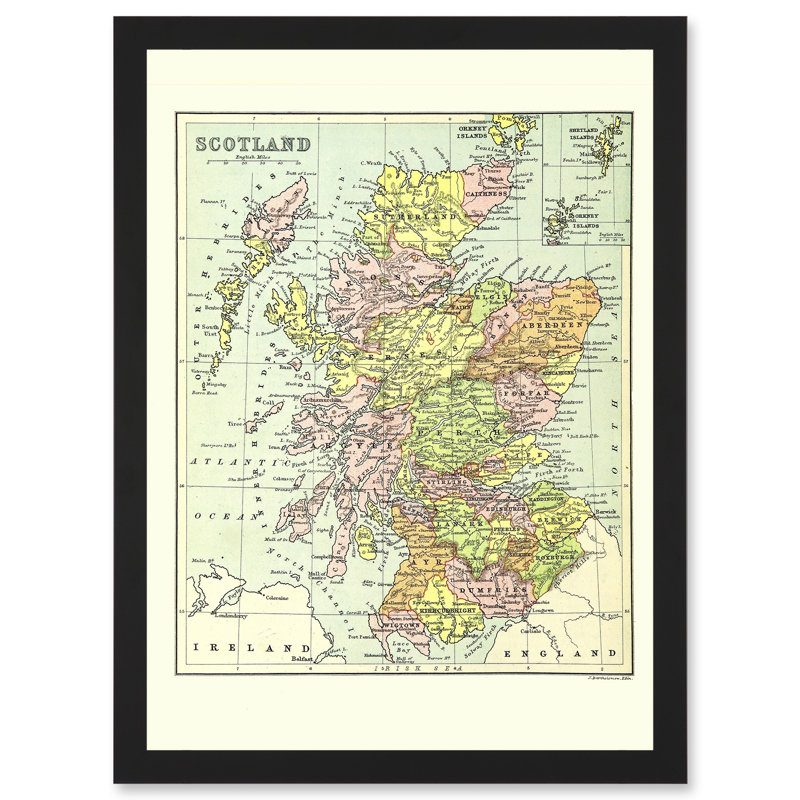 Map Bartholemew Scotland Counties UK - Single Picture Frame Print